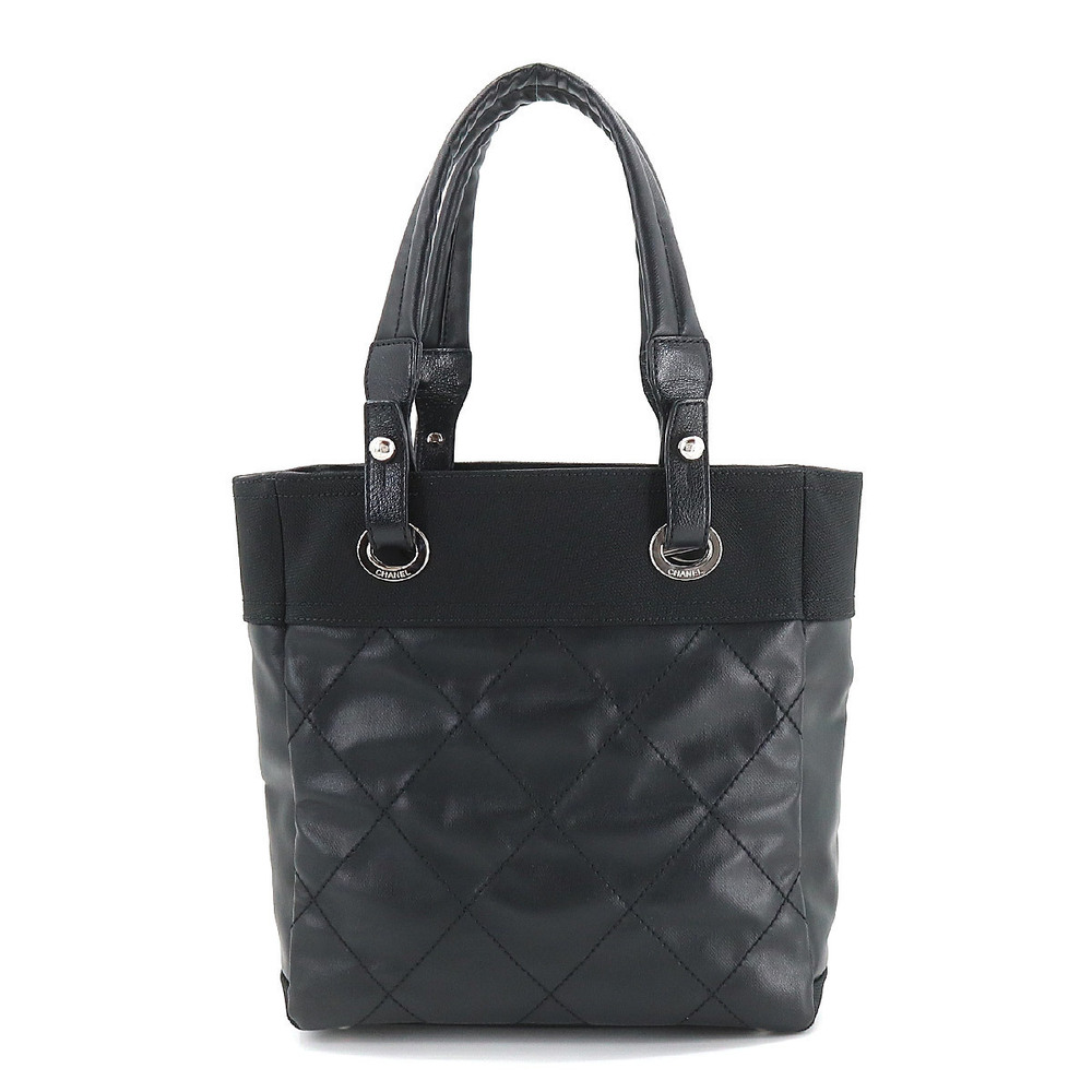 Chanel Paris Biarritz PM Tote Bag Pvc Nylon Leather Black - Picture 2 of 9